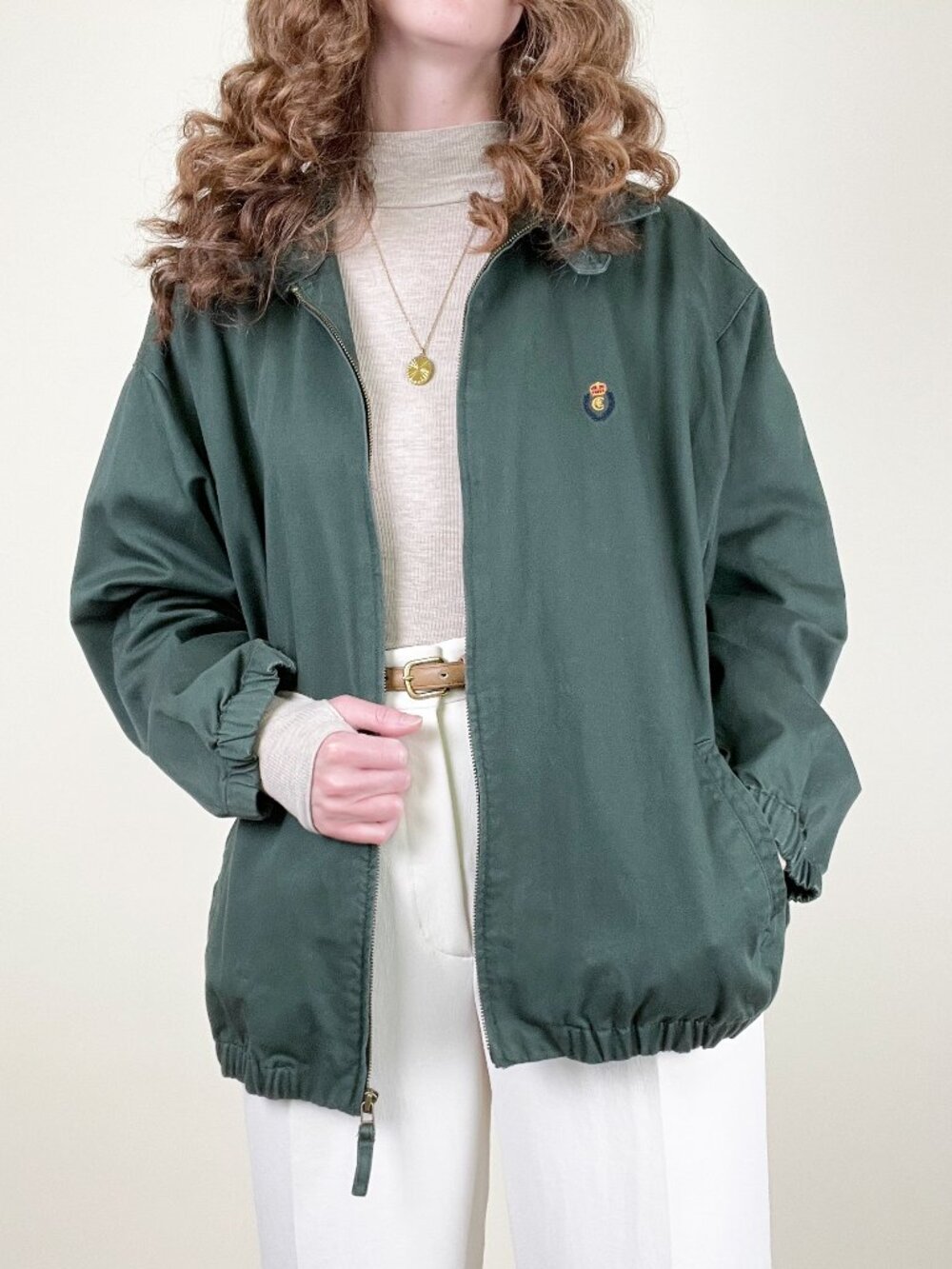 Vintage Ralph Laugher Chaps Bomber Jacket Oversized Preppy 100% Cotton Twill XL - Picture 2 of 11